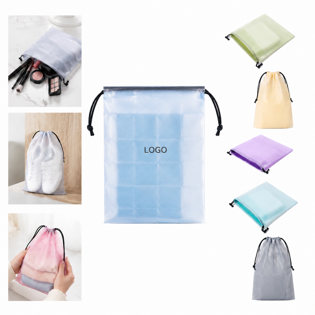 Water-Resistant PE Reusable Drawstring Tote Bag